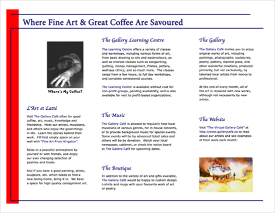 The Gallery Cafe Tri-Fold Flyer