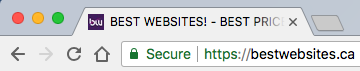 domain name showing secure green padlock