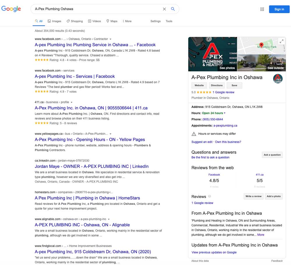 Google Search A-Pex Plumbing Oshawa